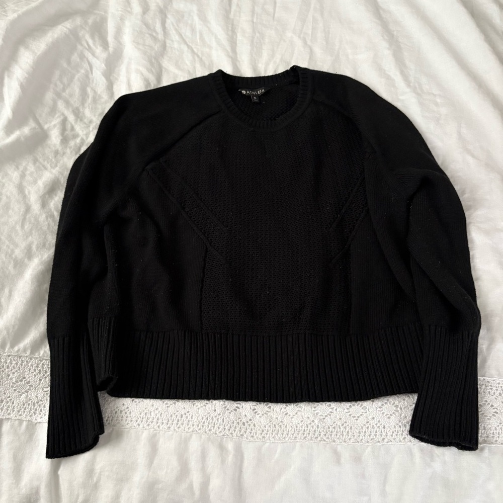 Athleta Xl Black Cortina Merino Wool Sweater Merino Wool Blend.